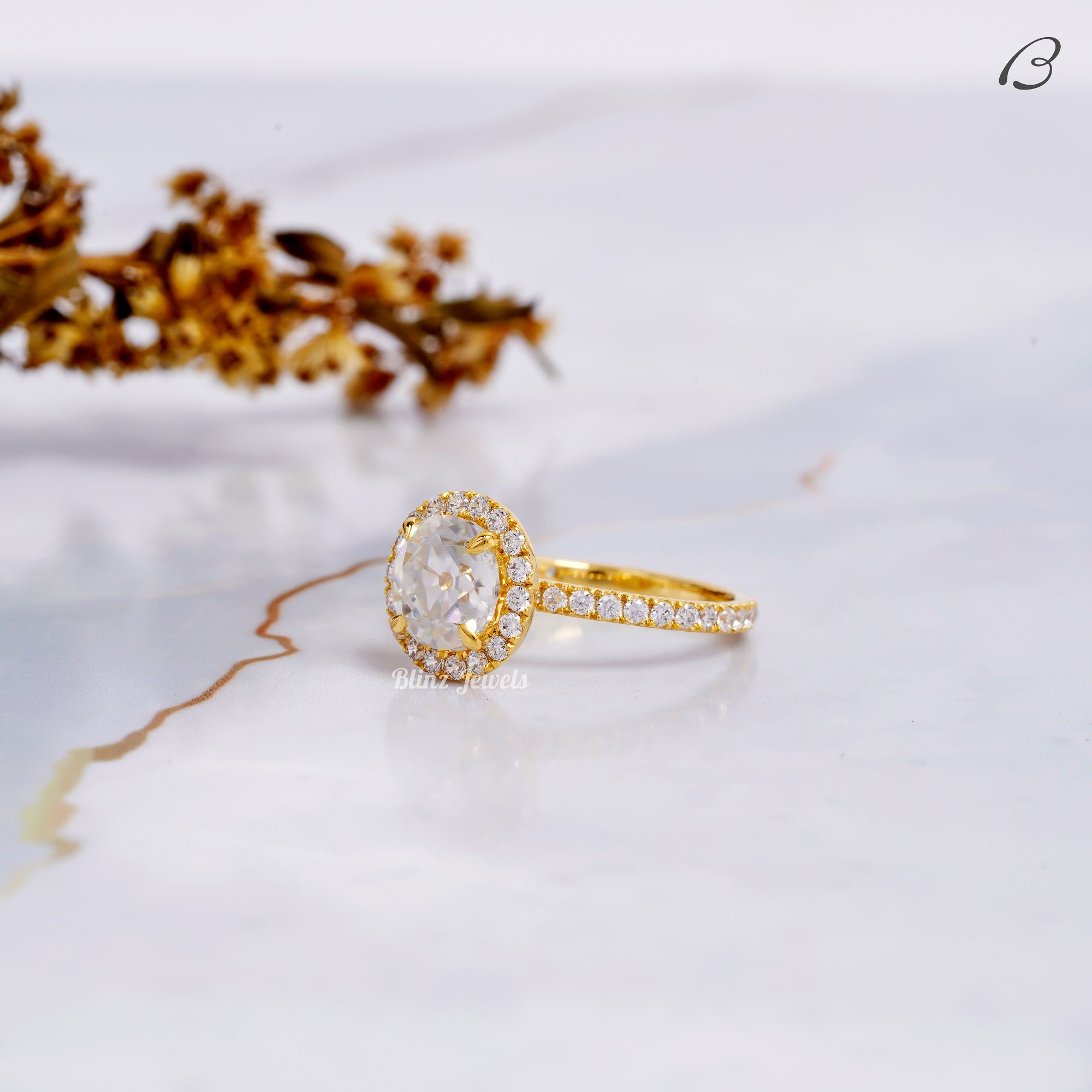 OEC Round Cut Moissanite Halo Wedding Anniversary Ring