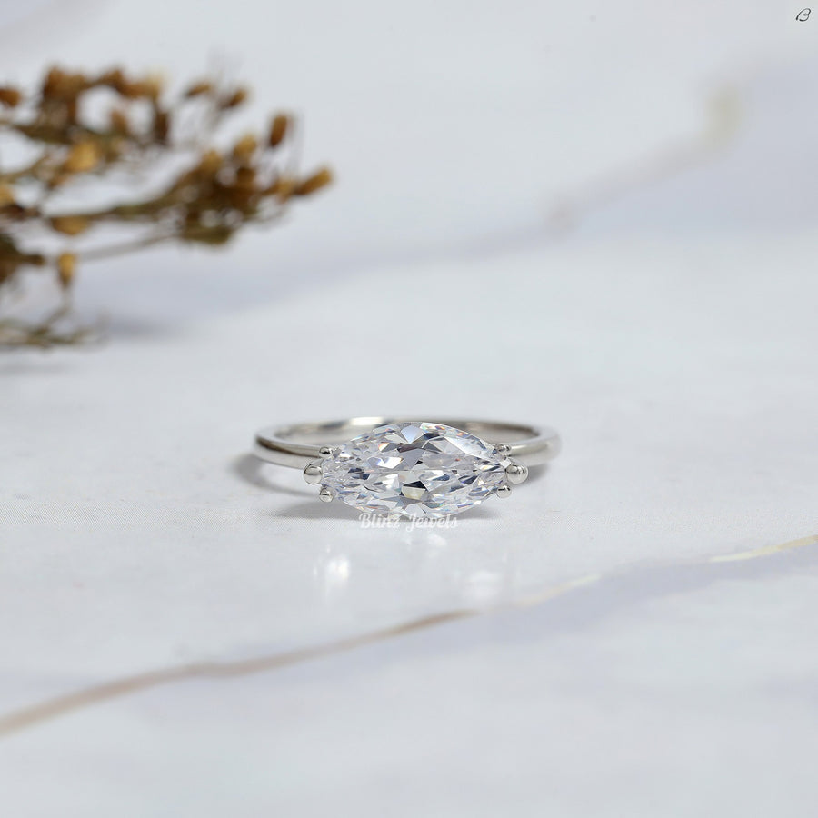 Marquise Cut Lab Grown Diamond East To West Horizontal Solitaire Engagement Ring