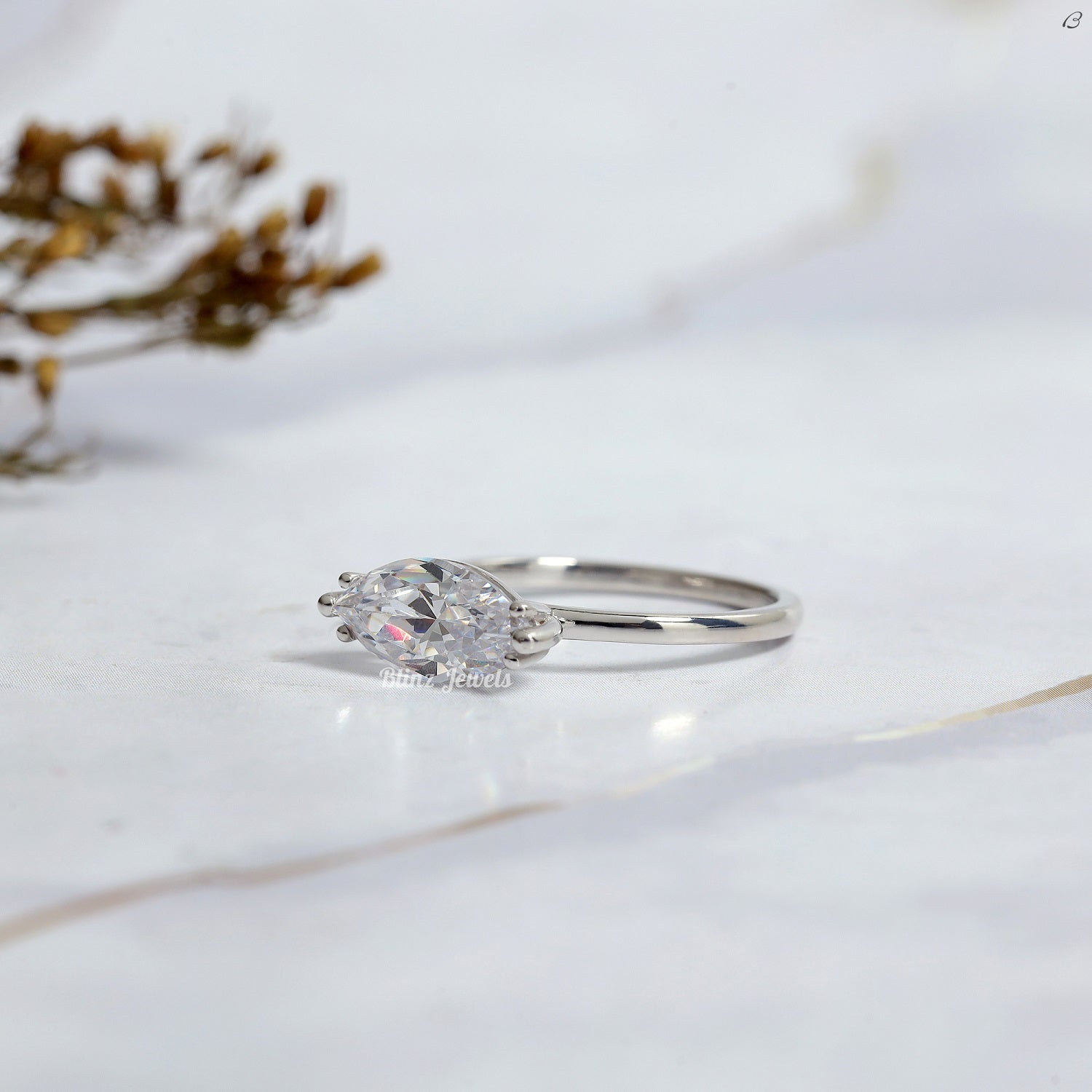 Marquise Cut Lab Grown Diamond East To West Horizontal Solitaire Engagement Ring
