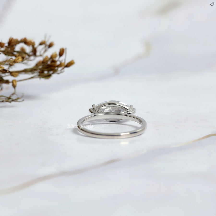 Marquise Cut Lab Grown Diamond East To West Horizontal Solitaire Engagement Ring
