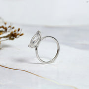 East To West Marquise Cut Colorless Moissanite Diamond Solitaire Engagement Ring