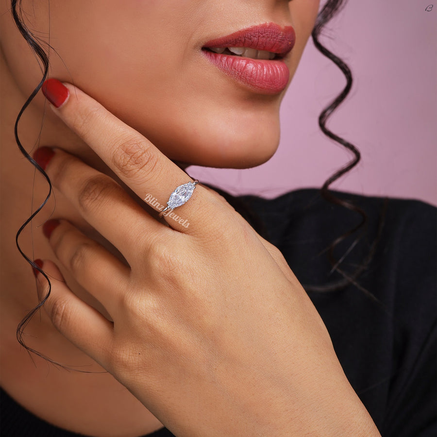 Marquise Cut Lab Grown Diamond East To West Horizontal Solitaire Engagement Ring