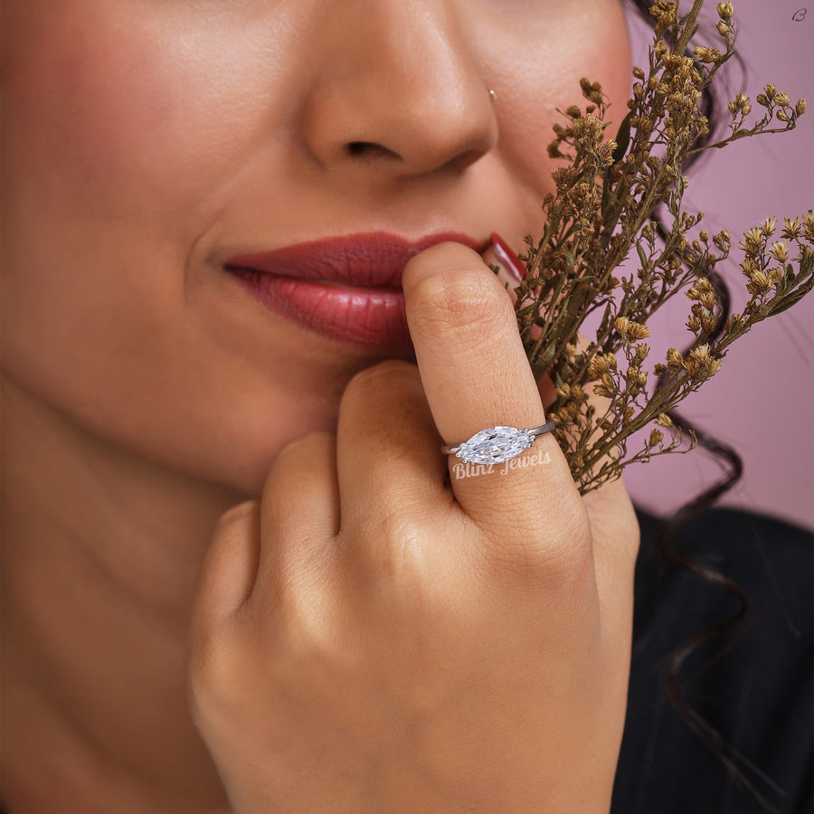 Marquise Cut Lab Grown Diamond East To West Horizontal Solitaire Engagement Ring