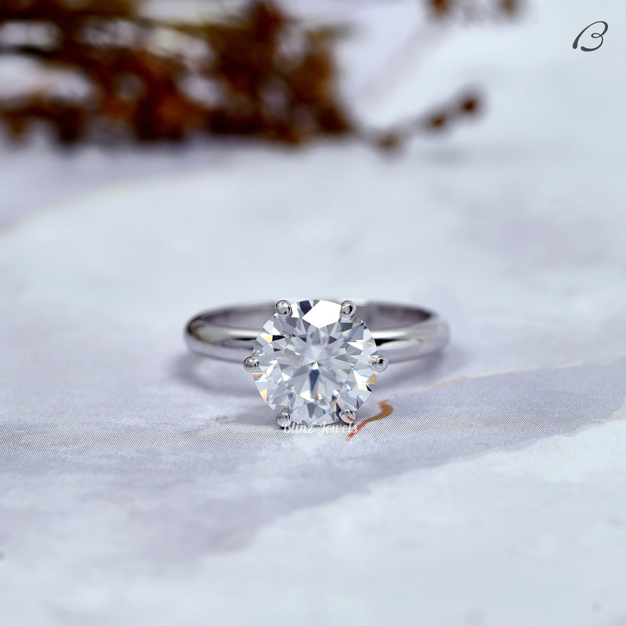 Round Cut Moissanite Six Prong Set Solitaire Engagement Ring