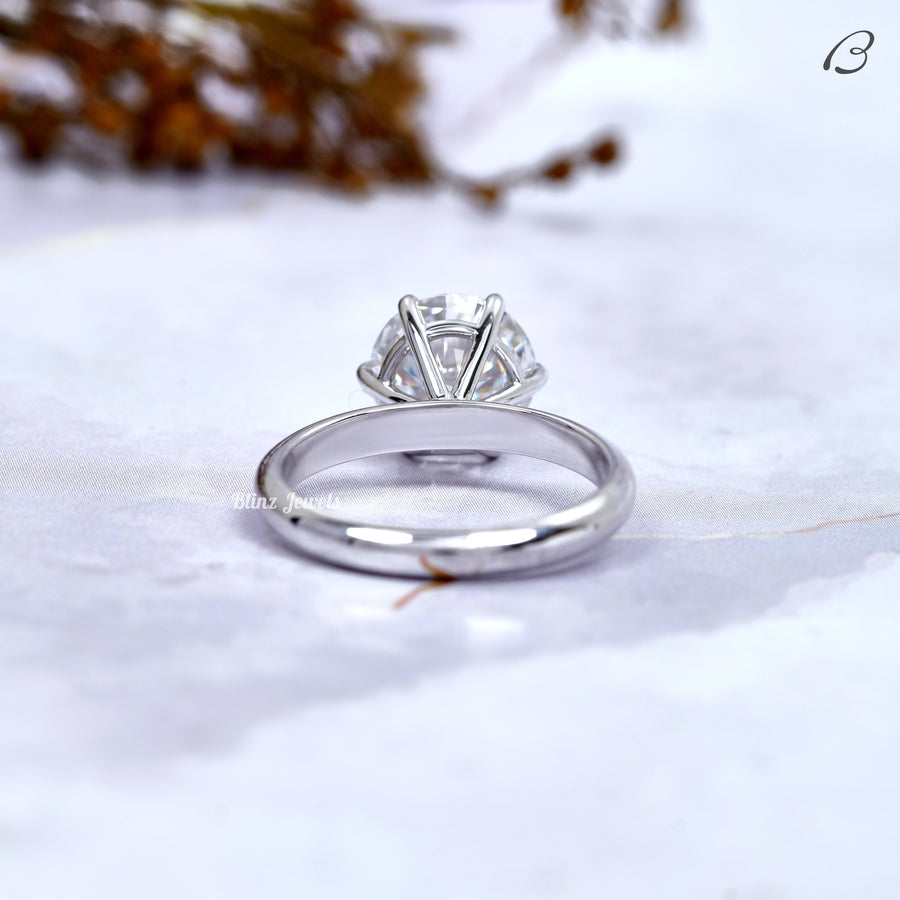 Round Cut Moissanite Six Prong Set Solitaire Engagement Ring