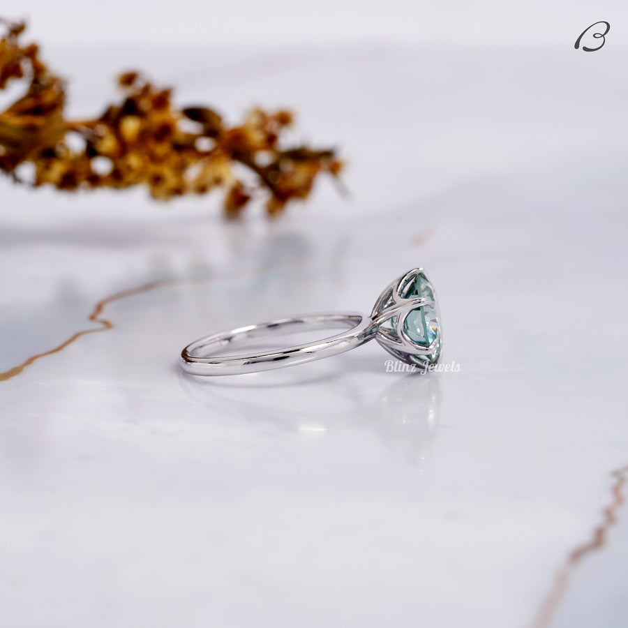 Vivid Blue Color VS Clarity IGI Certified Round Cut Lab Grown Diamond Solitaire Ring