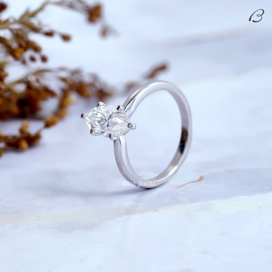 Marquise Cut Colorless Moissanite Classic Solitaire Engagement Ring