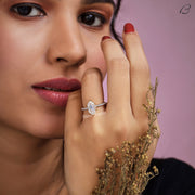 Hidden Halo Dutch Marquise Cut Lab Grown Diamond Solitaire With Accent Wedding Ring