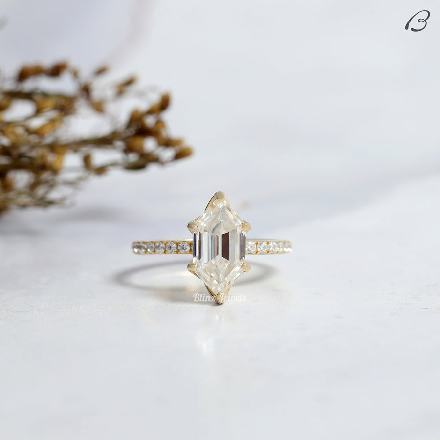 Hidden Halo Dutch Marquise Cut Lab Grown Diamond Solitaire With Accent Wedding Ring