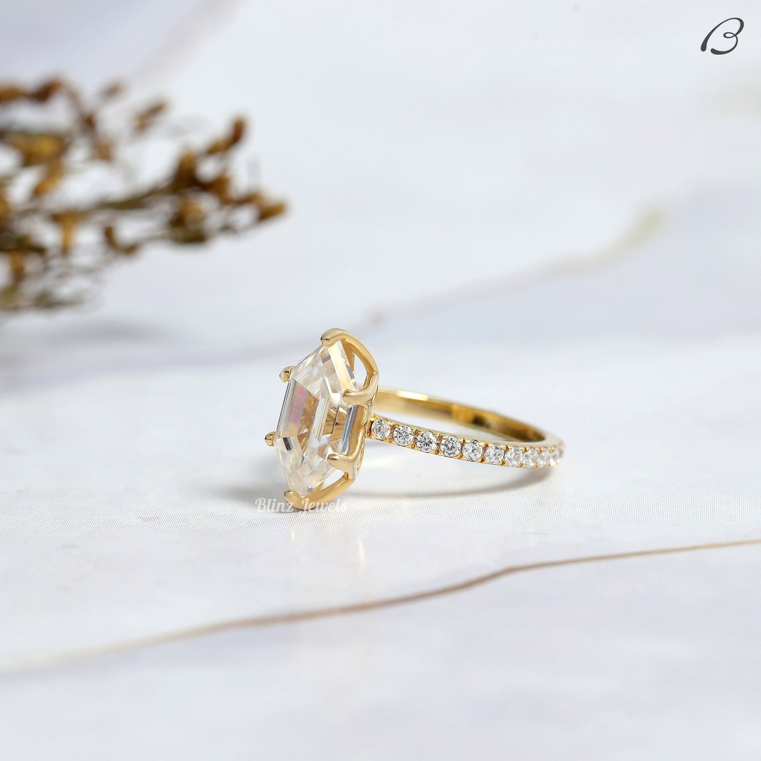 Hidden Halo Dutch Marquise Cut Lab Grown Diamond Solitaire With Accent Wedding Ring