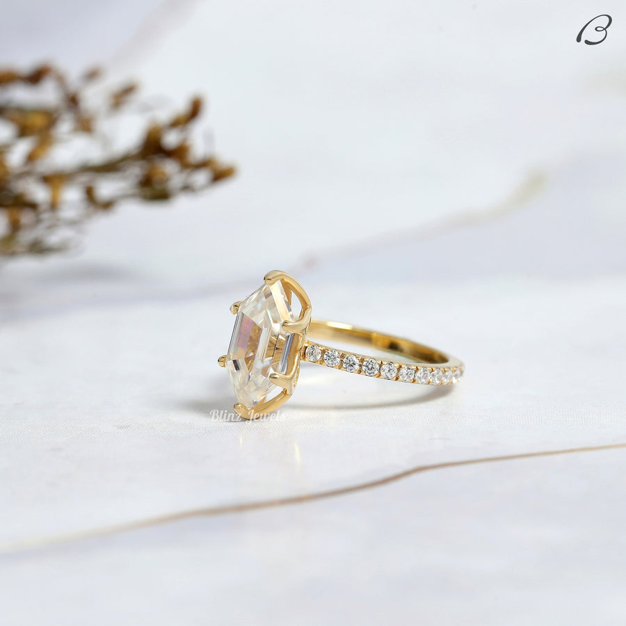 Hidden Halo Dutch Marquise Cut Lab Grown Diamond Solitaire With Accent Wedding Ring