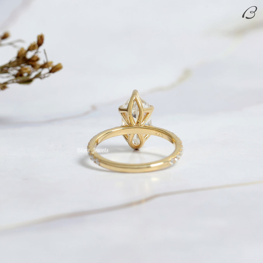 Dutch Marquise Cut Moissanite Solitaire With Accent Hidden Halo Anniversary Ring