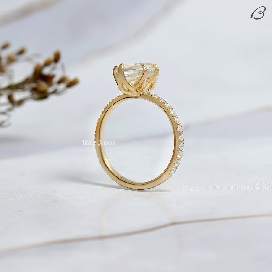 Hidden Halo Dutch Marquise Cut Lab Grown Diamond Solitaire With Accent Wedding Ring