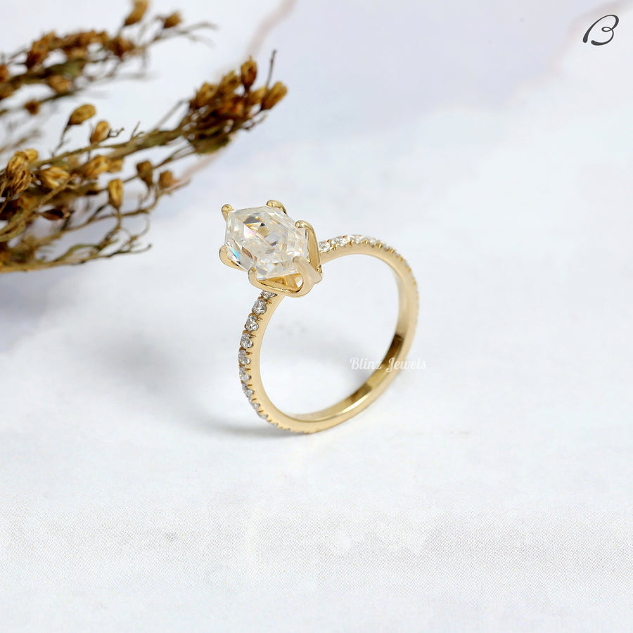 Hidden Halo Dutch Marquise Cut Lab Grown Diamond Solitaire With Accent Wedding Ring