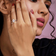 Hidden Halo Dutch Marquise Cut Lab Grown Diamond Solitaire With Accent Wedding Ring