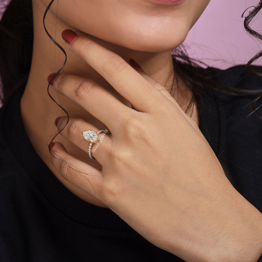 Hidden Halo Dutch Marquise Cut Lab Grown Diamond Solitaire With Accent Wedding Ring