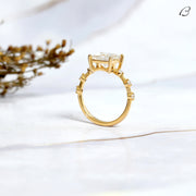 Princess Cut Moissanite Diamond Distance Pave Setting Anniversary Ring