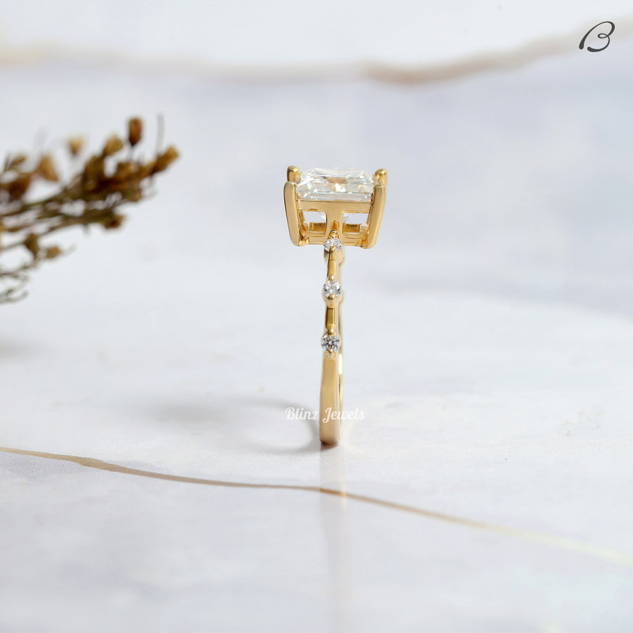 Princess Cut Moissanite Diamond Distance Pave Setting Anniversary Ring
