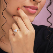 Princess Cut Moissanite Diamond Distance Pave Setting Anniversary Ring