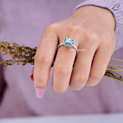 Green Color Cushion Cut Moissanite Halo Engagement Ring