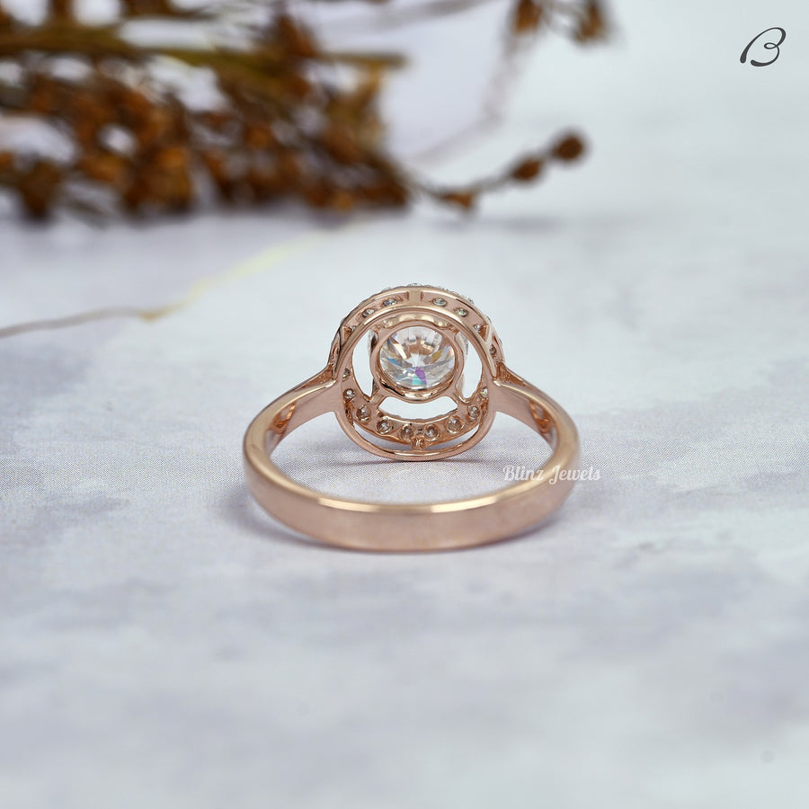 Round Cut Colorless Moissanite Solitaire Halo Anniversary Gift Ring