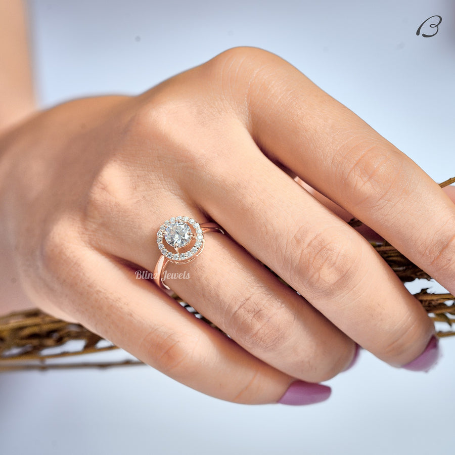 Round Cut Colorless Moissanite Solitaire Halo Anniversary Gift Ring