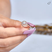 Round Cut Colorless Moissanite Solitaire Halo Anniversary Gift Ring