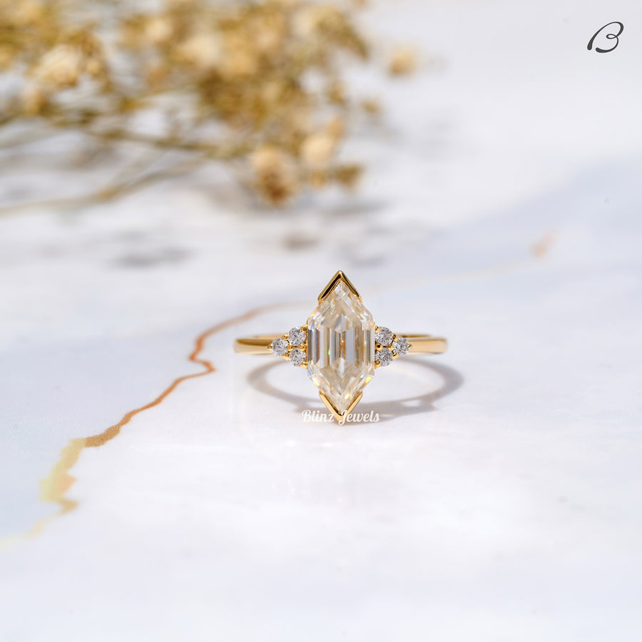 Dutch Marquise Step Cut Moissanite Half Bezel Set Anniversary Gift