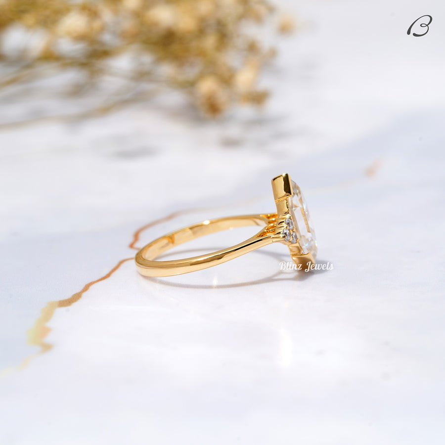 Dutch Marquise Step Cut Moissanite Half Bezel Set Anniversary Gift