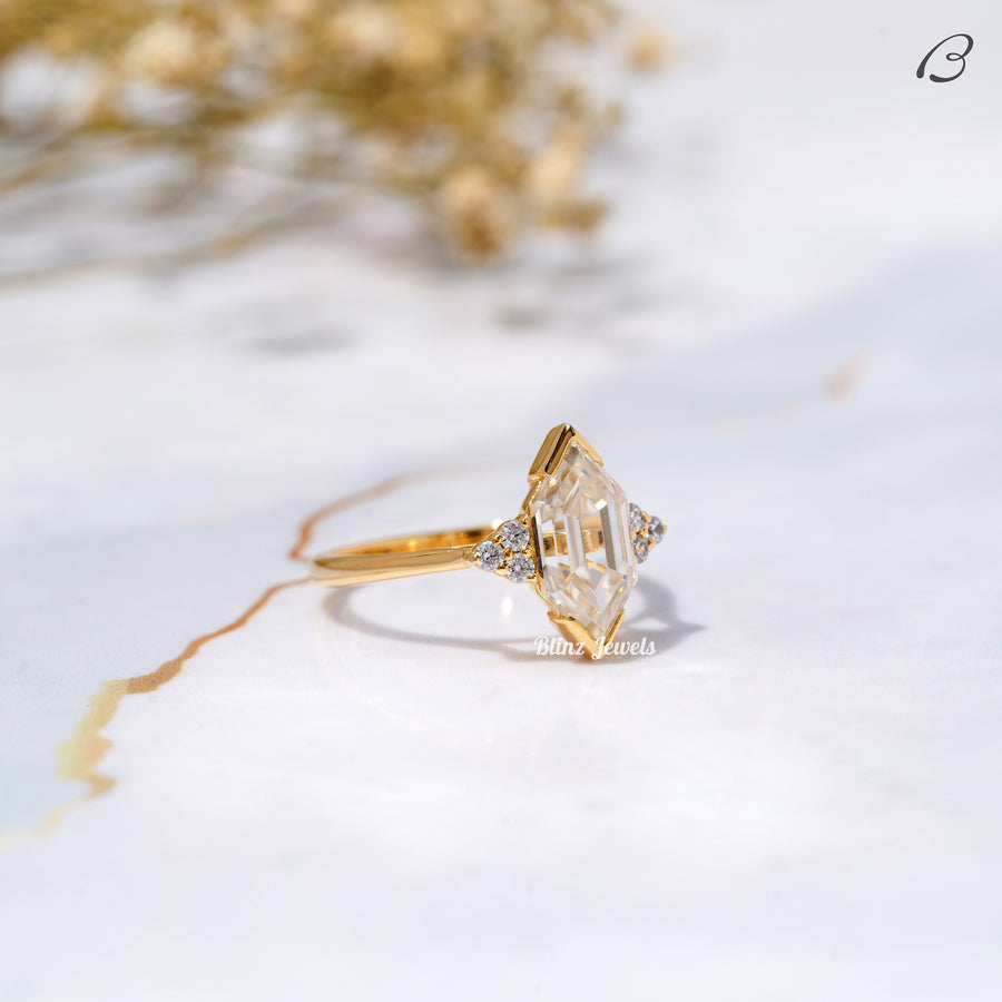 Dutch Marquise Step Cut Moissanite Half Bezel Set Anniversary Gift