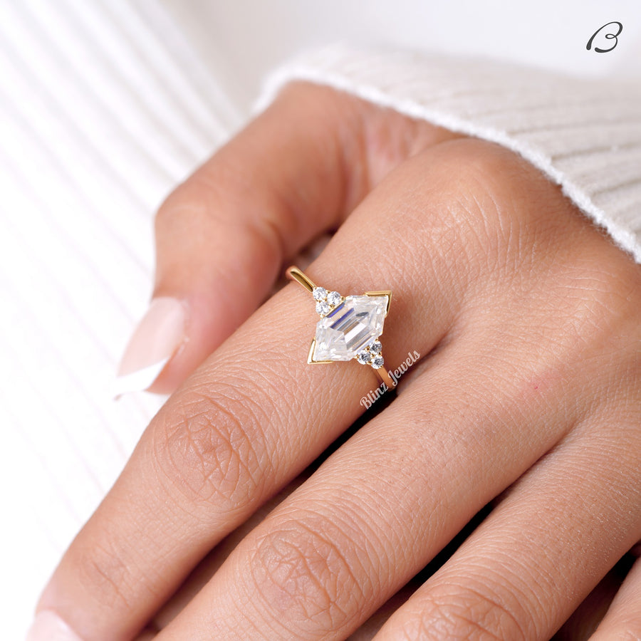 Dutch Marquise Step Cut Moissanite Half Bezel Set Anniversary Gift