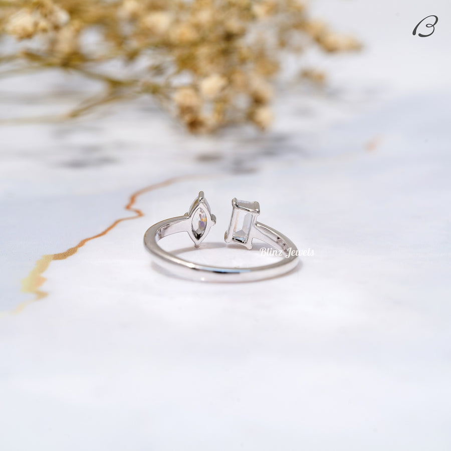 Emerald And Marquise Cut Two Stone Lab Grown Diamond Toi Et Moi Promise Ring