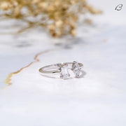 Emerald And Marquise Cut Moissanite Open Cuff Toi Et Moi Promise Ring