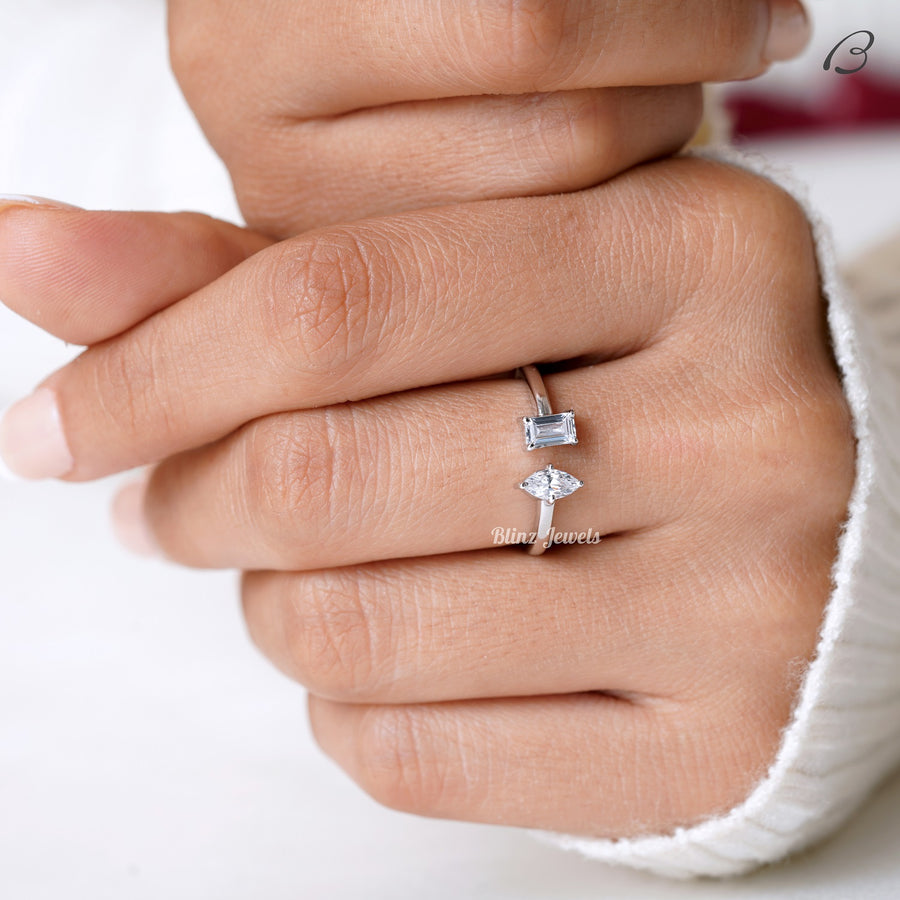 Emerald And Marquise Cut Two Stone Lab Grown Diamond Toi Et Moi Promise Ring
