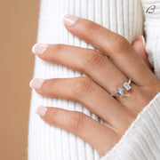 Emerald And Marquise Cut Moissanite Open Cuff Toi Et Moi Promise Ring