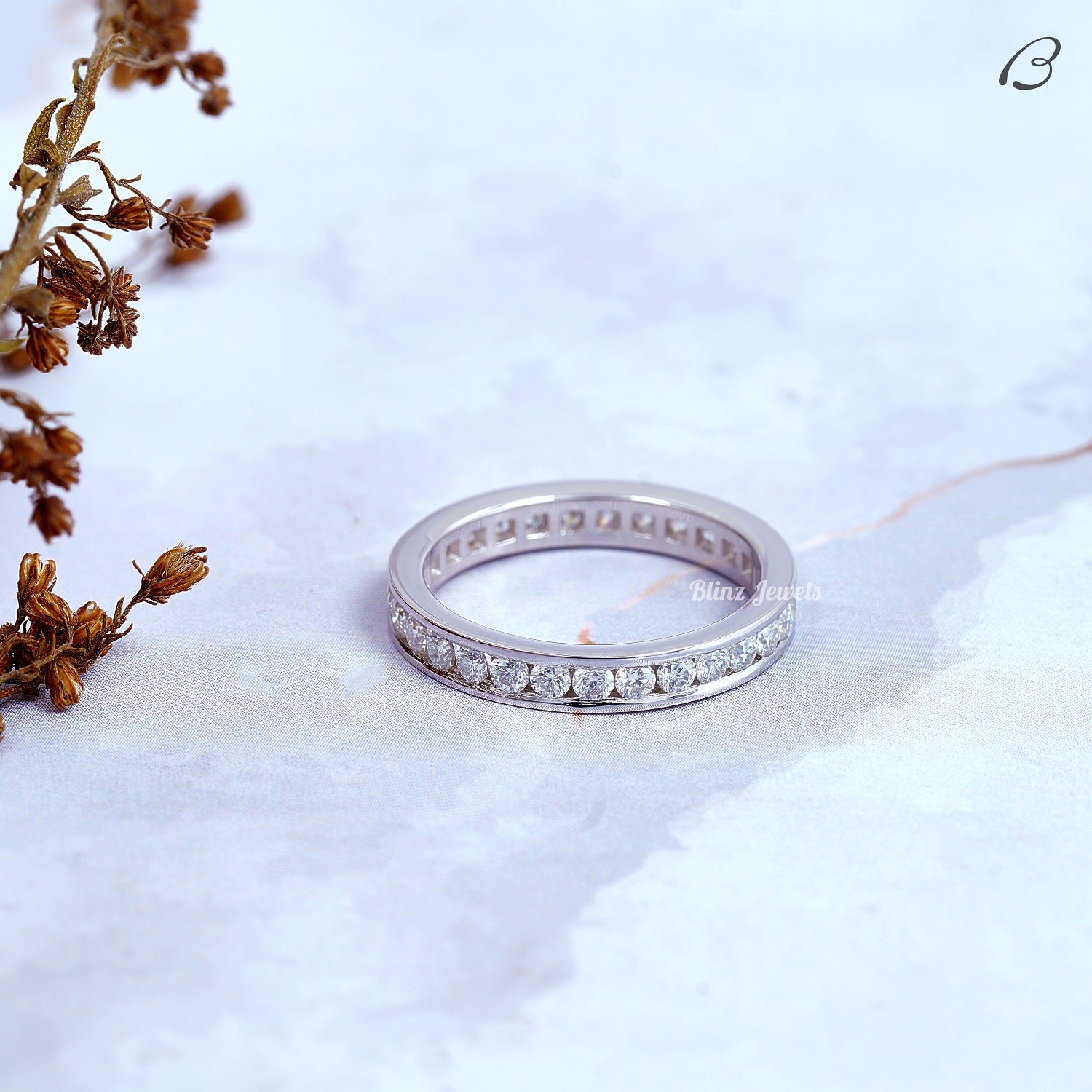 Full Eternity Round Cut Moissanite Channel Set Stackable Anniversary Band
