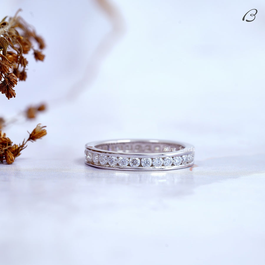 Full Eternity Round Cut Moissanite Channel Set Stackable Anniversary Band