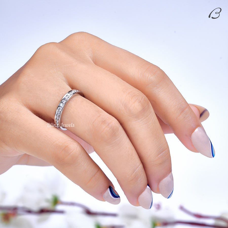 Full Eternity Round Cut Moissanite Channel Set Stackable Anniversary Band