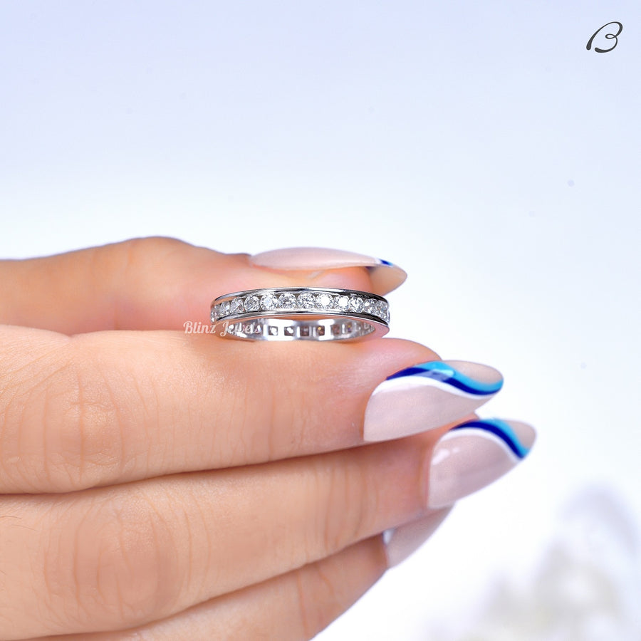 Full Eternity Round Cut Moissanite Channel Set Stackable Anniversary Band