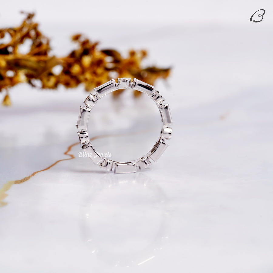 Round And Baguette Cut Moissanite Bezel Set Full Eternity Wedding Band