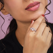 Round Rose Cut Moissanite Art Deco Cluster Diamond Engagement Ring