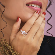Round Rose Cut Moissanite Art Deco Cluster Diamond Engagement Ring
