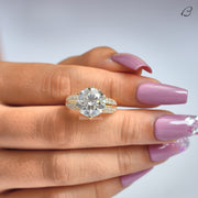 Round Cut Lab Grown Diamond Solitaire With Accent Knife Edge Engagement Ring