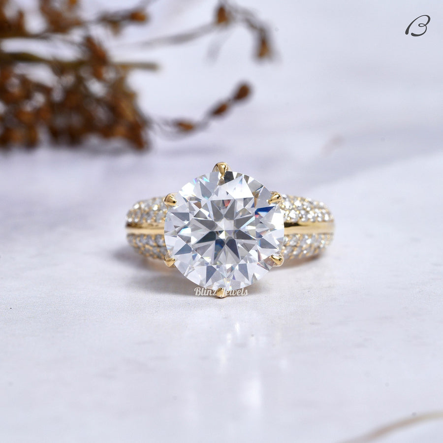 Round Cut Lab Grown Diamond Solitaire With Accent Knife Edge Engagement Ring