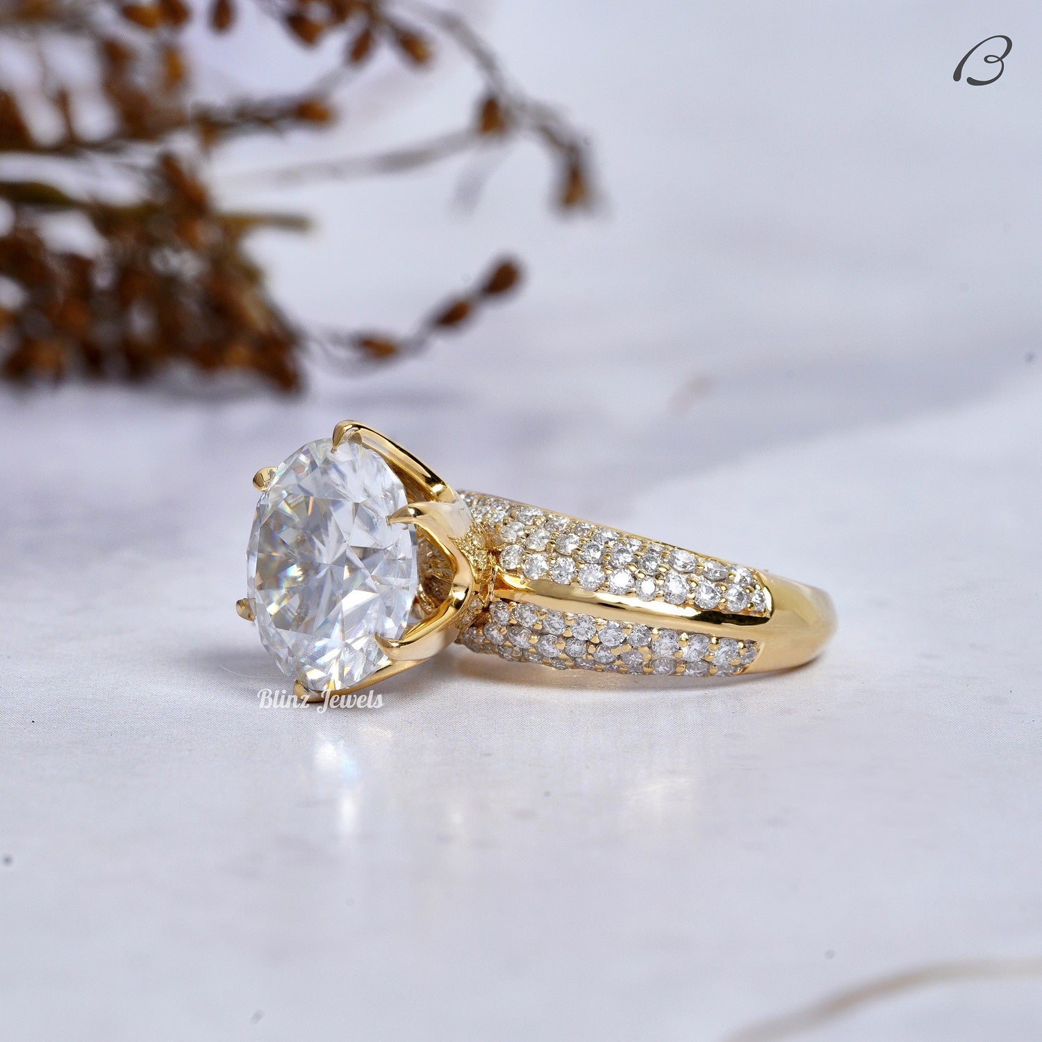 Round Cut Lab Grown Diamond Solitaire With Accent Knife Edge Engagement Ring