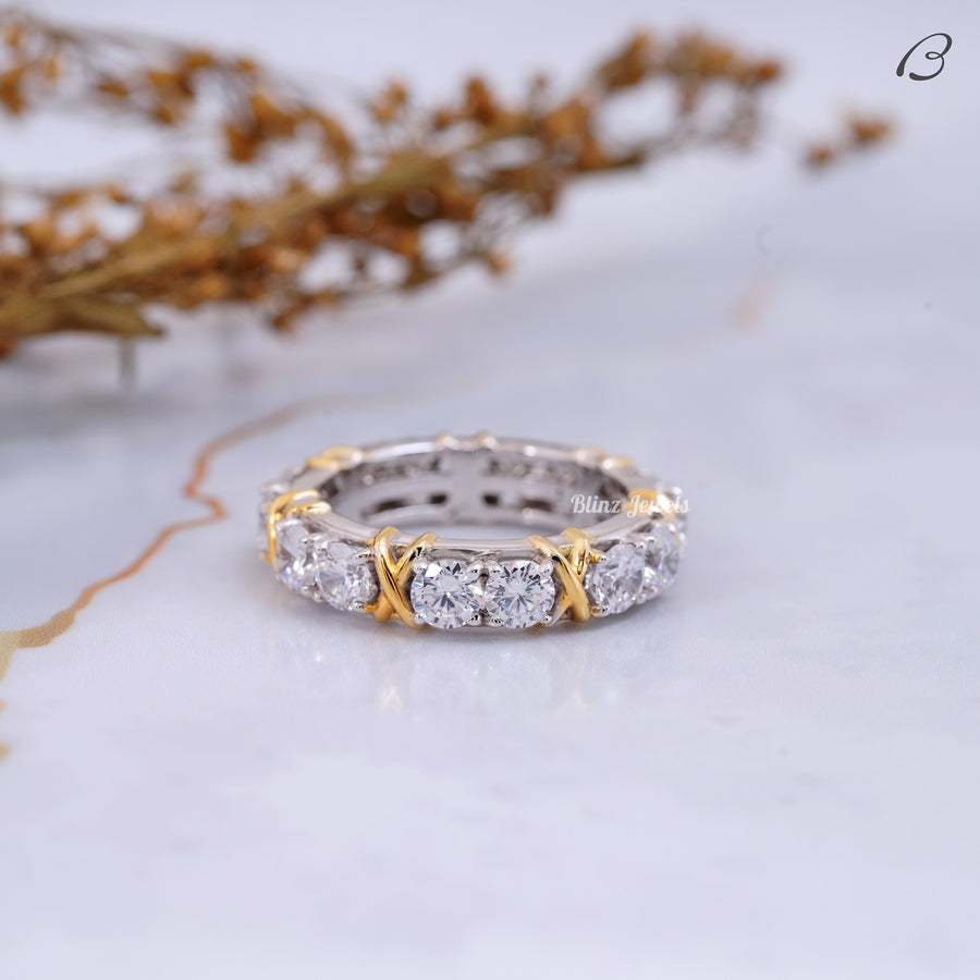 Full Eternity Round Cut Moissanite Unique Two Tone Anniversary Band
