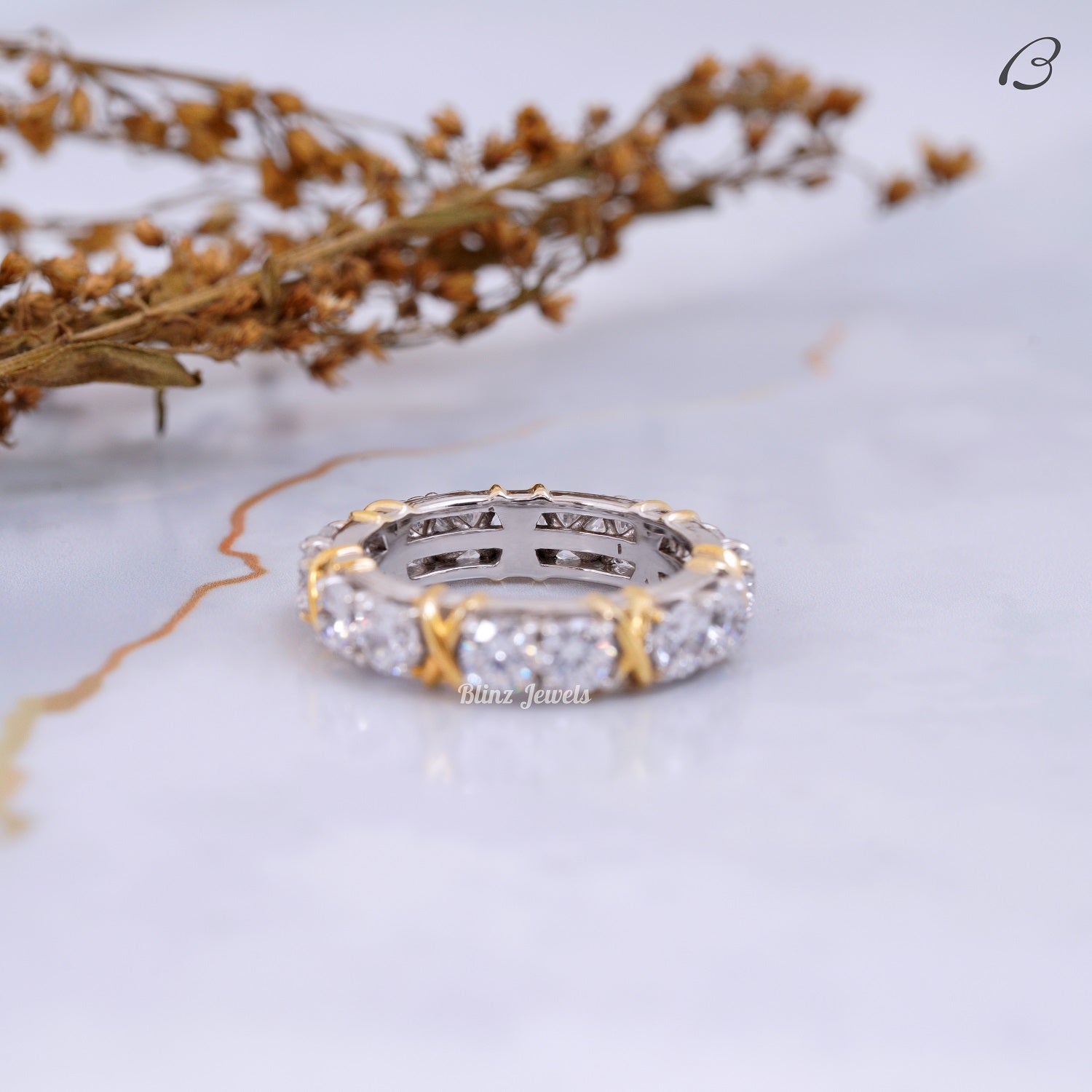Full Eternity Round Cut Moissanite Unique Two Tone Anniversary Band