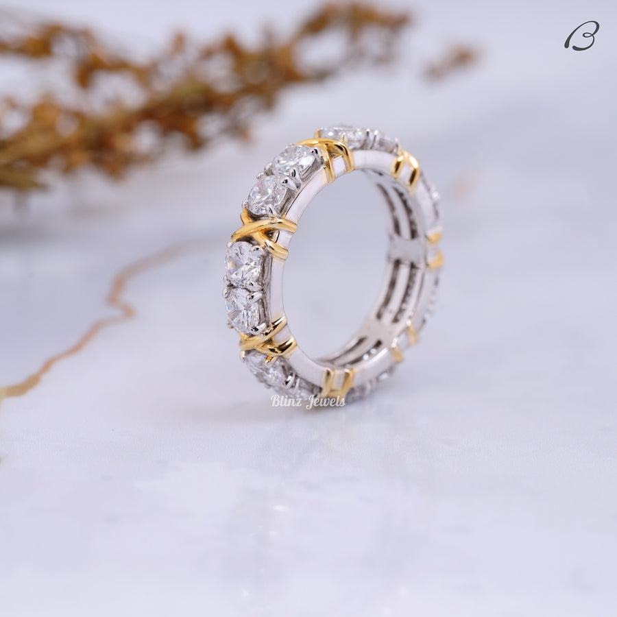 Full Eternity Round Cut Moissanite Unique Two Tone Anniversary Band