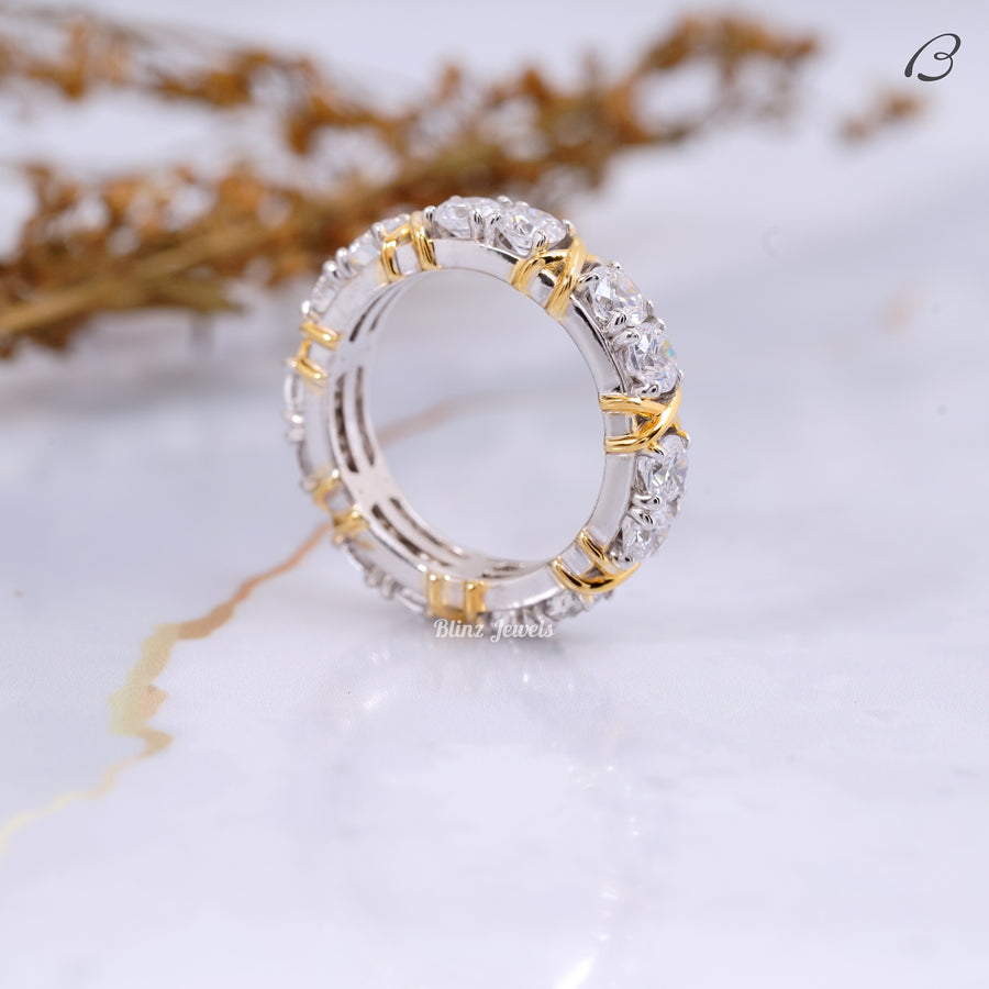 Full Eternity Round Cut Moissanite Unique Two Tone Anniversary Band
