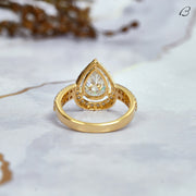 Pear Cut Moissanite Vintage Style Double Shank Halo Wedding Ring
